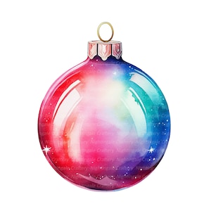 12 Vintage Christmas Retro Bauble Clipart, Printable Watercolor clipart, High Quality JPG, Digital download, Paper craft, junk journal