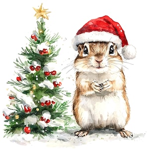 10 cliparts écureuil de Noël, tamia, clipart aquarelle imprimable, fichiers JPG de haute qualité, téléchargement numérique, créations en papier, journaux indésirables