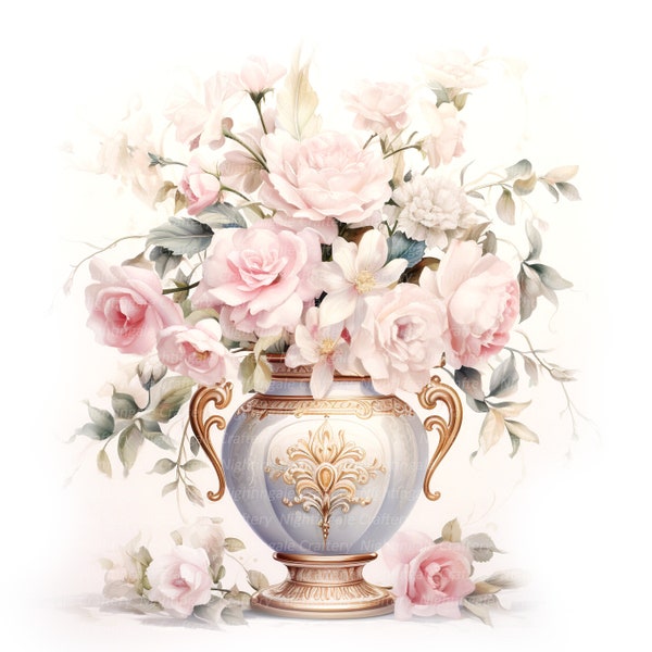 14 Vintage Vase Clipart, Boho Flowers, Printable Watercolor clipart, High Quality JPGs, Digital download, Paper craft, junk journals