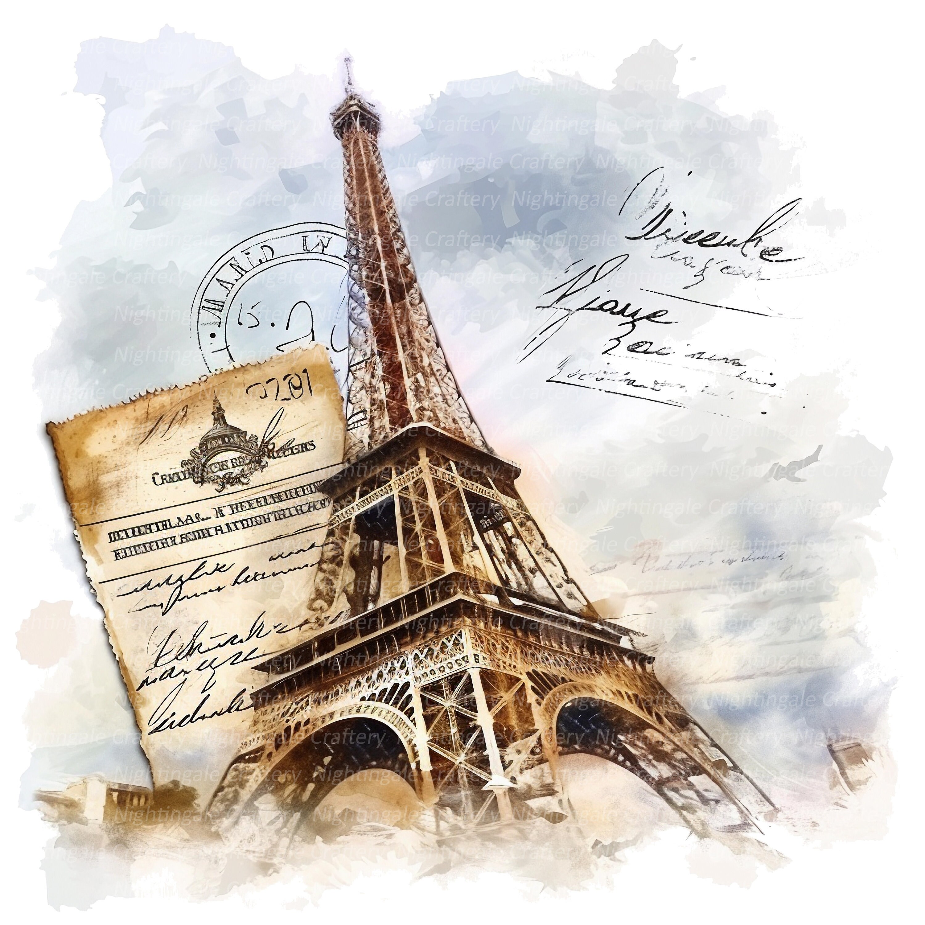 16 Vintage Postcard Clipart, Paris Postcard, Printable