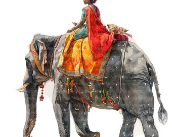 象に乗る女性 10 枚のイラスト、インド象、インド人女性、印刷可能な
