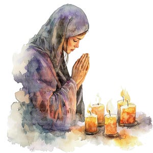 10 set di clipart di donne che pregano 3, preghiere, clipart di acquerelli stampabili, JPG di alta qualità, download digitale, artigianato di carta, diario spazzatura