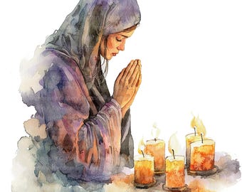 10 Woman Praying Clipart Set 3, Prayers, Printable Watercolor clipart, High Quality JPGs, Digital download, Paper craft, junk journal
