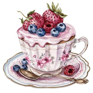 14 Clipart di tazze da tè rococò, torta e tazza da tè, clipart di acquerelli stampabili, PNG di alta qualità, download digitale, artigianato di carta, diario spazzatura