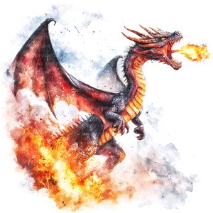 11 Clipart di drago infuocato, stampa di drago cinese, clipart di acquerello stampabile, JPG di alta qualità, download digitale, artigianato di carta, diari spazzatura