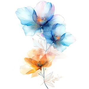 10 abstrakte Blumen Clipart 3, Blumen drucken, druckbare Aquarell Clipart, hochwertige PNGs, digitaler Download, Papiermodell, Junk Journals