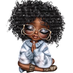Black Girl Praying Clipart, Afro American Prayers, Printable Watercolor clipart, High Quality JPGs, Digital download, Paper craft, journals
