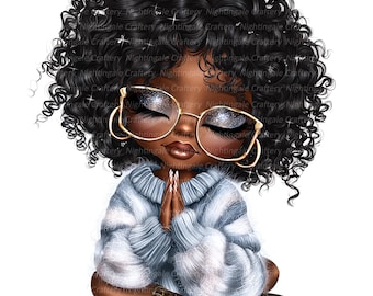 Black Girl Praying Clipart, Afro American Prayers, Printable Watercolor clipart, High Quality JPGs, Digital download, Paper craft, journals