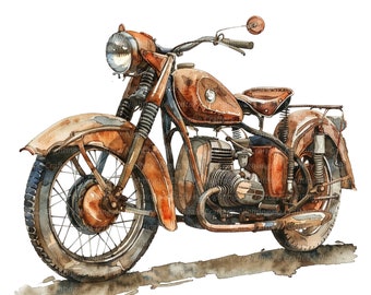 10 Retro Motorcycle Clipart, Vintage Motorcycle, Printable Watercolor clipart, High Quality JPGs, Digital download, Paper craft, journal