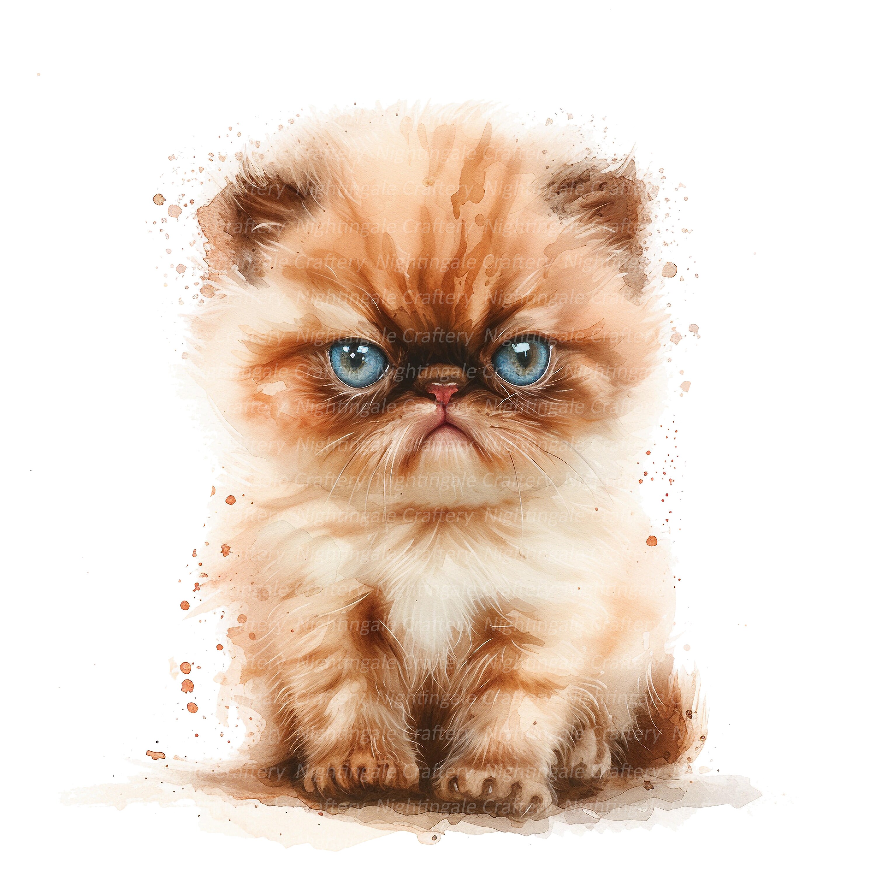 Gumpy Kitten 10 Super Grumpy Kitten Clipart, Fluffy Kitten, Printable Watercolor ...