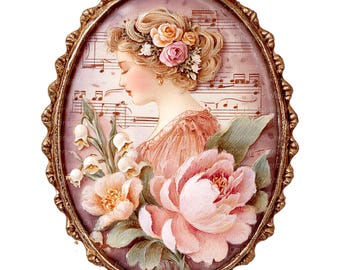14 Victorian Cameo Clipart, Floral Brooch Digital Clipart