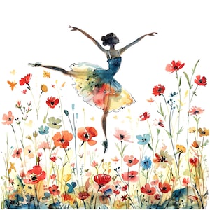 9 bloemen ballerina clipart, ballerina in bloemen, afdrukbare aquarel clipart, hoge kwaliteit JPG, digitale download, Papercraft, journaling