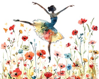 9 Floral Ballerina Clipart, Ballerina in Flowers, Printable Watercolor clipart, High Quality JPG, Digital download, Paper craft, journaling