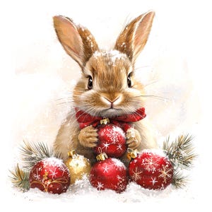 8 cliparts lapin de Noël, carte de Noël, clipart aquarelle imprimable, JPG/PNG de haute qualité, téléchargement numérique, créations en papier, journaux indésirables