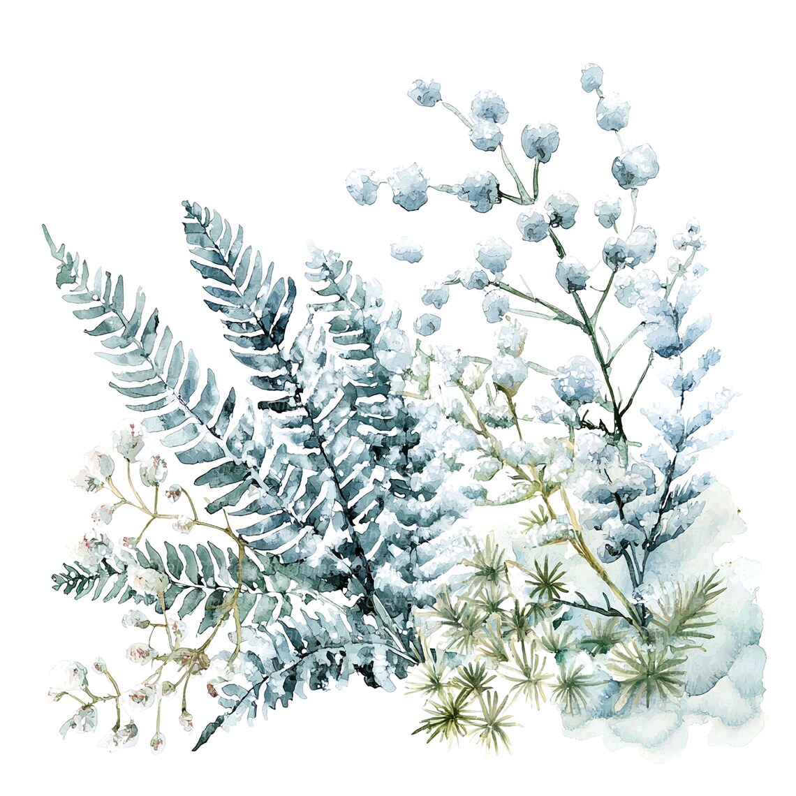 10 Abstract Fern Leaves Clipart, Fern Clipart, Printable Watercolor ...