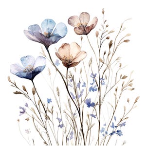 10 Clipart bouquet de fleurs sauvages 2, fleurs sauvages, clipart aquarelle imprimable, PNG de haute qualité, téléchargement numérique, créations en papier, journal indésirable