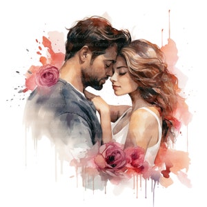 12 imágenes prediseñadas de pareja, imágenes prediseñadas de amantes, imágenes prediseñadas de citas, imágenes prediseñadas de acuarela imprimibles, JPG de alta calidad, descarga digital, manualidades de papel, diario basura
