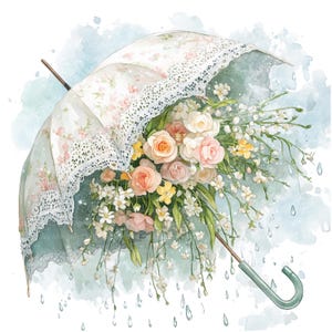 11 Floral Umbrella Clipart, Victorian Umbrella, Printable Watercolor clipart, High Quality JPGs, Digital download, Paper craft, junk journal