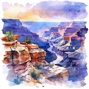 9 Grand Canyon landschap clipart, afdrukbare aquarel clipart, hoge kwaliteit jpg's, digitale download, hoge resolutie, Paper Craft, kunst aan de muur