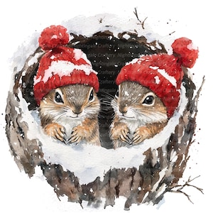 8 cliparts hiver écureuils, écureuil congelé, clipart aquarelle imprimable, fichiers JPG de haute qualité, téléchargement numérique, créations en papier, journaux indésirables