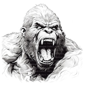 8 Angry Gorilla Clipart, Gorilla Line Art, Printable Watercolor clipart, High Quality JPGs, Digital download, Paper craft, junk journals