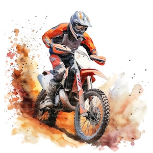 12 Dirt Bike Clipart, Motocross Clipart, Motorcycle, Printable Watercolor clipart, High Quality PNGs, Digital download, Paper craft, journal image 7