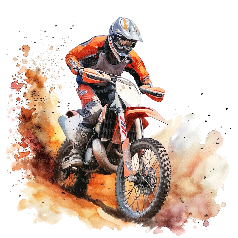12 Dirt Bike Clipart, Motocross Clipart, Motorcycle, Printable Watercolor clipart, High Quality PNGs, Digital download, Paper craft, journal image 7