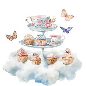 10 Clipart di tazze da tè floreali, nuvole da festa del tè, clipart di acquerelli stampabili, JPG di alta qualità, download digitale, artigianato di carta, diari spazzatura