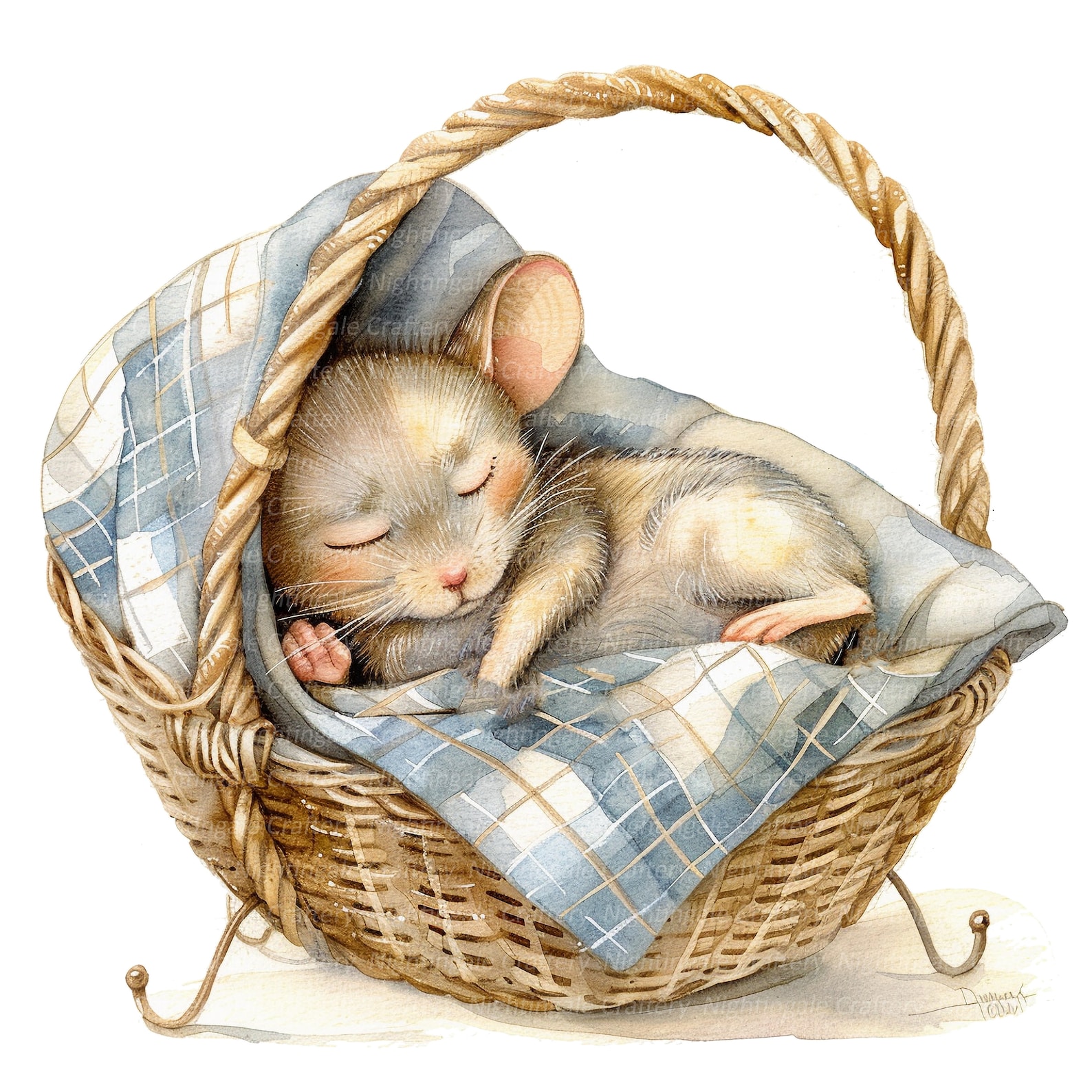 Mouse Napping 8 Sleeping Mouse Clipart, Mouse in Cradle, Printable Watercolor Clipart ...