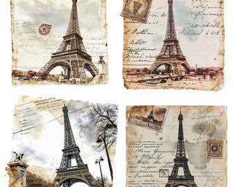 16 Vintage Postcard Clipart, Paris Postcard, Printable 16 Vintage Postcard Clipart, Paris Postcard, Printable