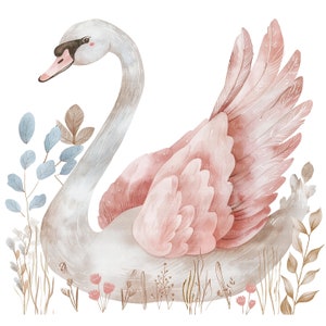 7 Boho Swan Clipart, Illustrazione astratta del cigno, Clipart acquerello stampabile, JPG di alta qualità, download digitale, Mestiere di carta, diario spazzatura