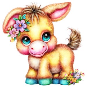 10 Floral Donkey Clipart, Donkey Illustration, Printable Watercolor clipart, High Quality JPGs, Digital download, Paper craft, sublimation
