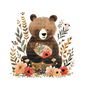 10 Clipart di cartoni animati di orsi floreali, orso dei cartoni animati, clipart di acquerelli stampabili, JPG/PNG di alta qualità, download digitale, artigianato di carta, sublimazione
