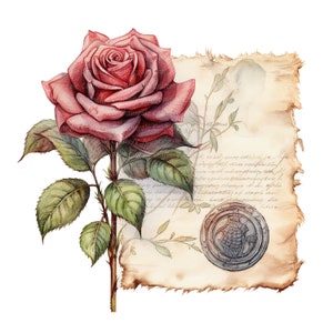 12 Carta romántica, Imágenes prediseñadas de letras vintage, Imágenes prediseñadas de acuarela imprimibles, JPG de alta calidad, Descarga digital, Artesanía de papel, diario basura