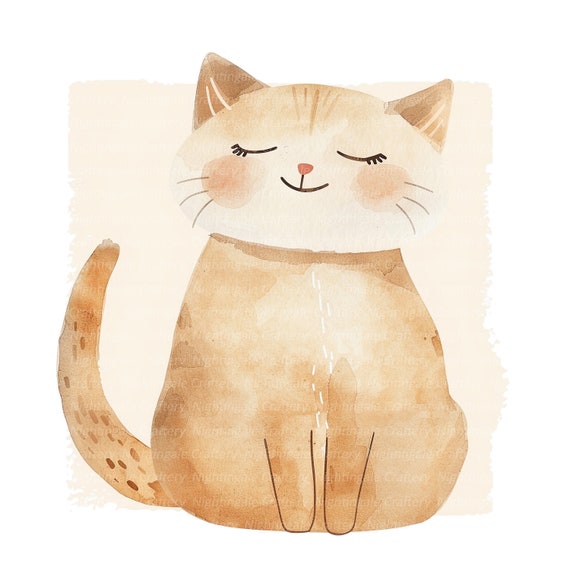 10 Cartoon Cat Clipart, Nursery Cat, Kitten, Printable Watercolor clipart, High Quality PNGs, Digital download, Paper craft, junk journals