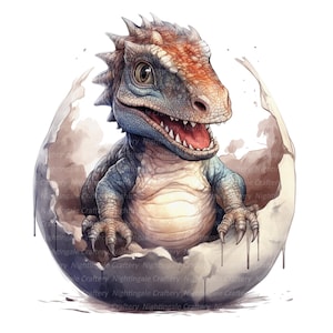 14 Dinosaur Hatching Clipart, Dinosaur Egg, Printable Watercolor ...