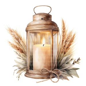 8 Clipart Lanterna rustica, Lanterna a candela, Clipart acquerello stampabile, JPG di alta qualità, Download digitale, Mestiere di carta, diari spazzatura
