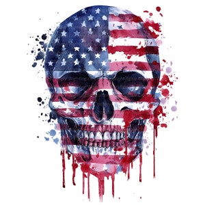 8 Clipart di teschi con bandiera USA, teschio con bandiera americana, clipart acquerello stampabile, JPG di alta qualità, download digitale, carta da regalo, diari spazzatura