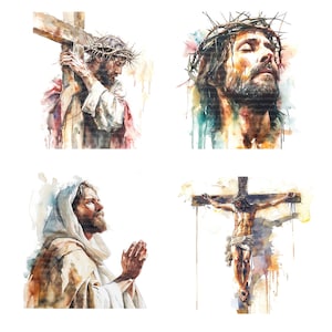 20 imágenes prediseñadas de Jesucristo, imágenes prediseñadas de Jesús de Pascua, imágenes prediseñadas de acuarela imprimibles, JPG de alta calidad, descarga digital, manualidades de papel, diarios basura