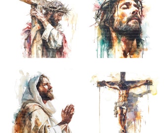 20 Jesus Christ Clipart, Easter Jesus Clipart, Printable Watercolor clipart, High Quality JPG, Digital download, Paper craft, junk journals