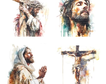 20 Jezus Christus Clipart, Pasen Jezus Clipart, Afdrukbare aquarel clipart, Hoge kwaliteit JPG, Digitale download, Papercraft, Ongewenste tijdschriften