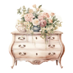 10 cliparts vintage Floral Commode, Shabby Chic, clipart aquarelle imprimable, JPG de haute qualité, téléchargement numérique, créations en papier, sublimation