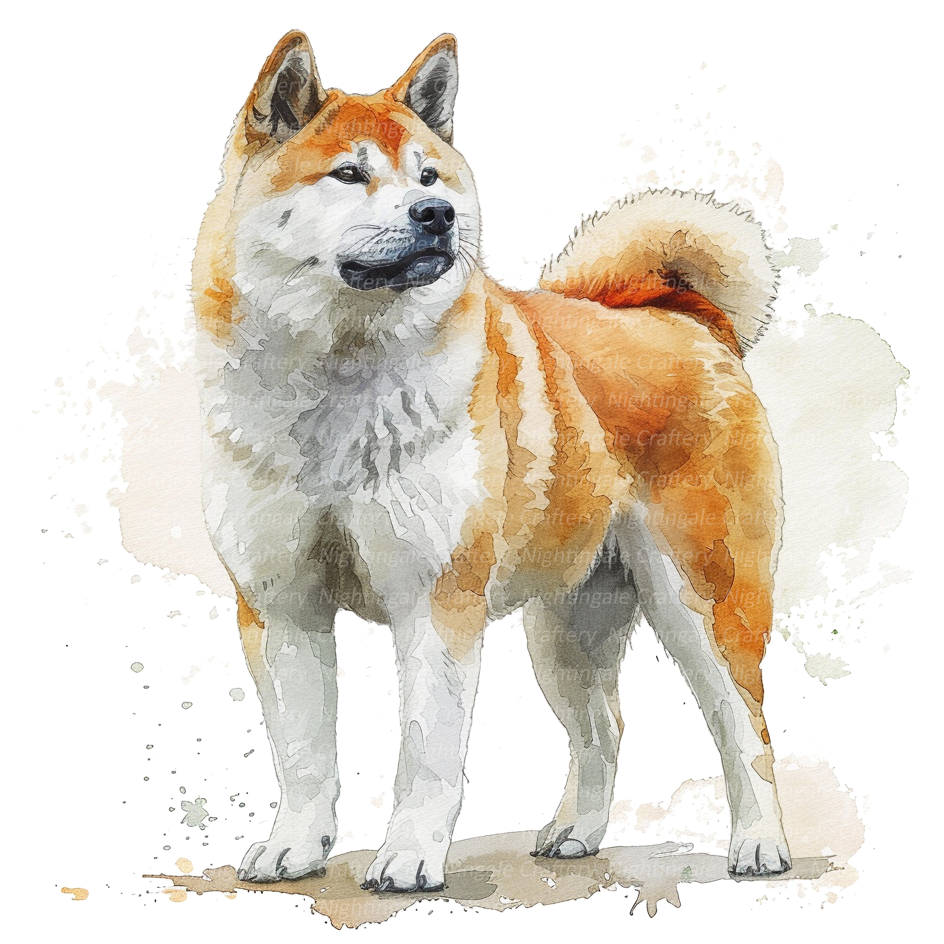 11 Akita Dog Clipart, Watercolor Akita, Printable Watercolor clipart, High Quality JPGs, Digital download, Paper craft, junk journals