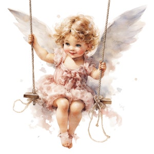 12 Cupido sull'altalena Clipart, Angelo Cupido Clipart, Clipart digitale, Clipart acquerello, PNG di alta qualità, Download digitale, Lavori di carta