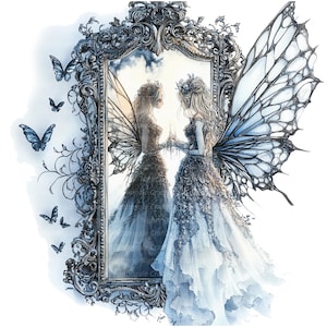 11 Fairy and Mirror Clipart, Gothic Fairy, Afdrukbare aquarel clipart, Hoge kwaliteit JPG's, Digitale Download, Papercraft, Tijdschriften