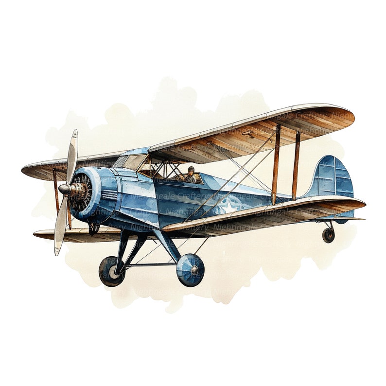 9 imágenes prediseñadas de aviones antiguos, imágenes prediseñadas de acuarela imprimibles, archivos JPG de alta calidad, descarga digital, manualidades de papel, diario basura imagen 3