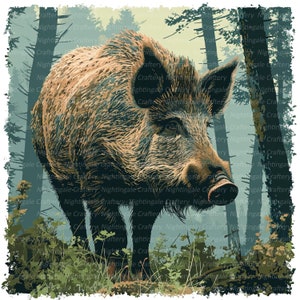 10 Wild boar in Seasons Clipart, Poster, Printable Watercolor clipart, High Quality JPGs, Digital download, Paper crafts, junk journals