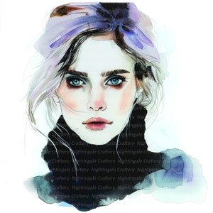 12 imágenes prediseñadas de cara de mujer, imágenes prediseñadas de Femme Fatale, imágenes prediseñadas de acuarela imprimibles, JPG de alta calidad, descarga digital, artesanía en papel, diarios basura