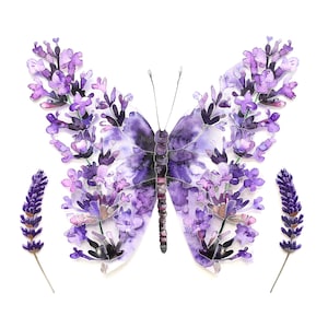 12 cliparts papillon lavande, papillon floral, clipart aquarelle imprimable, JPG de haute qualité, téléchargement numérique, créations en papier, journal indésirable