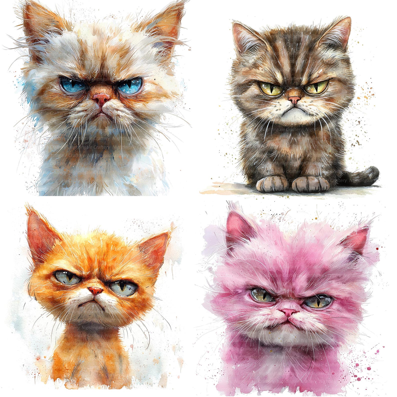 Gumpy Kitten 13 Grumpy Kitten Clipart, Cute Kitten Cat, Printable Watercolor Clipart ...